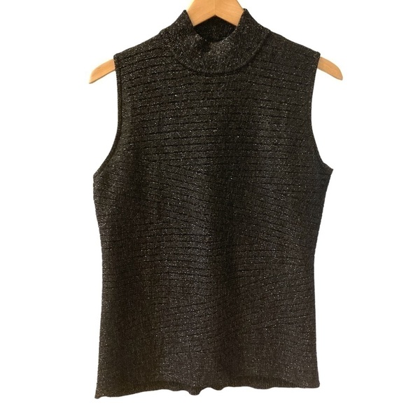 Dana Buchman large top black metallic threads sleeveless - Picture 1 of 12
